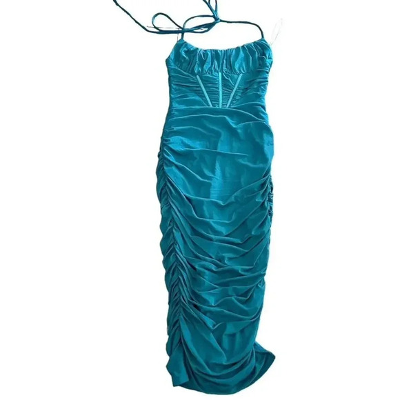 NWT Hello Molly Turquoise Bodycon Satin Maxi Dress Size 2 - Picture 3 of 7